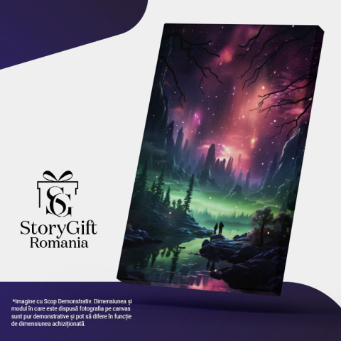 Tablou Canvas: View Aurora Boreala intre stanci cer stralucitor Pictura Digitala 40x25CM [4]