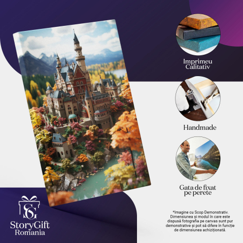 Tablou Canvas: View castel in padure intre munti basme rau albastru basme Pictura Digitala 40x25CM [2]