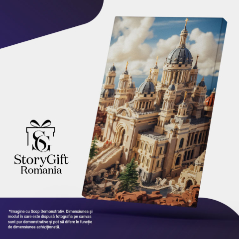 Tablou Canvas: View catedrala nuante albastre rasarit de soare copaci colorati Pictura Digitala 40x25CM [4]