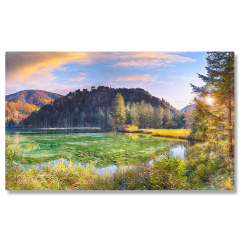 Plajă - Tablou Canvas View de Toamna Uimitor la Lacul Schiederweiher, Alpii natura, toamna, lac, Alpi, peisaj. 946 40x25CM