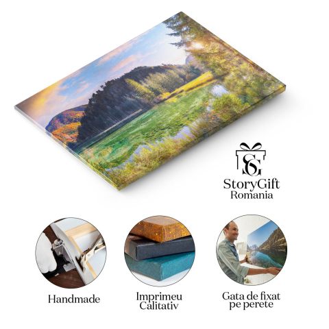 Tablou Canvas View de Toamna Uimitor la Lacul Schiederweiher, Alpii natura, toamna, lac, Alpi, peisaj. 946 40x25CM [1]