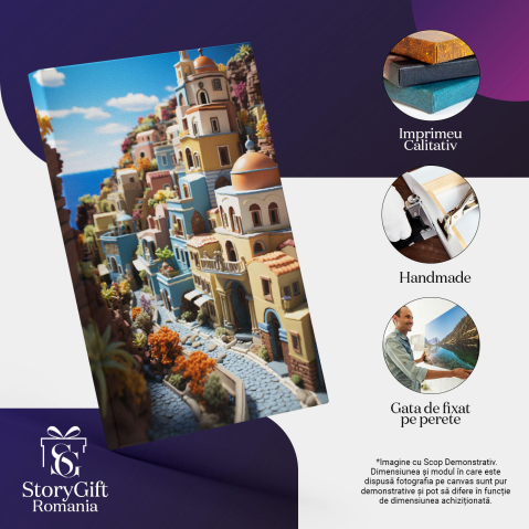 Tablou Canvas: View macheta mininatura oras colorat langa mare cer  senin Pictura Digitala 40x25CM [2]