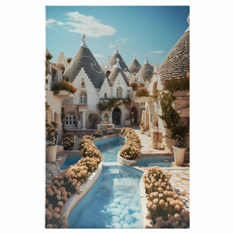 Oraș - Tablou Canvas - Vedere Oraș Magic Italia: Alberobello și Trulli Village, Marime 40x25CM