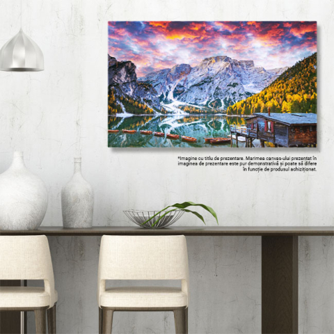 Tablou Canvas View Pictoresc cu Faimosul Lac Braies in Toamna Lago di Braies, Dolomites, Italia, Toamna, Peisaj 3548 40x25CM [2]