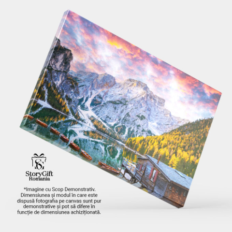 Tablou Canvas View Pictoresc cu Faimosul Lac Braies in Toamna Lago di Braies, Dolomites, Italia, Toamna, Peisaj 3548 40x25CM [3]