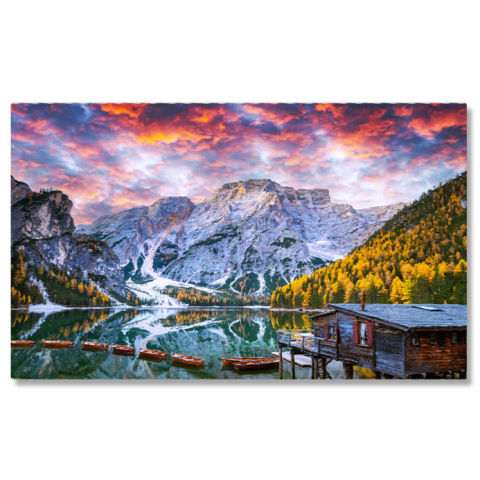 Tablou Canvas View Pictoresc cu Faimosul Lac Braies in Toamna Lago di Braies, Dolomites, Italia, Toamna, Peisaj 3548 40x25CM [0]