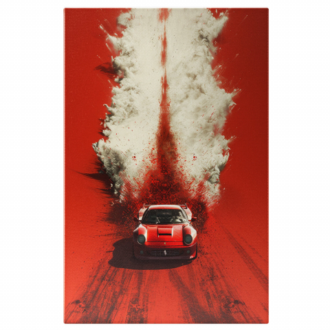 Tablou Canvas Vintage Red Car în Desertul Roșu cu Fum Alb | Pictură Digitală, Marime 40x25CM