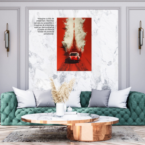 Tablou Canvas Vintage Red Car în Desertul Roșu cu Fum Alb | Pictură Digitală, Marime 40x25CM [2]