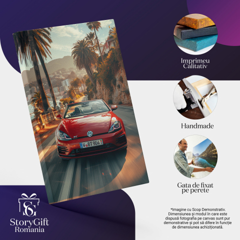 Viteza Mașinii Sport - Tablou Canvas Volkswagen Cabrio în Mișcare, Marime 40x25CM [1]