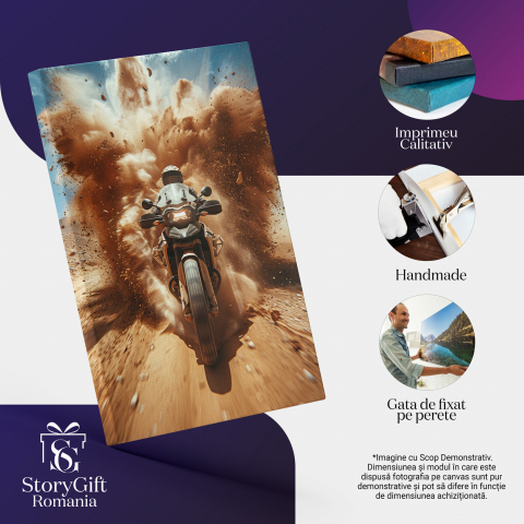 Viteza Motociclistului cu Cască de Protecție pe Motocicletă - Pictură Digitală, Marime 40x25CM [1]