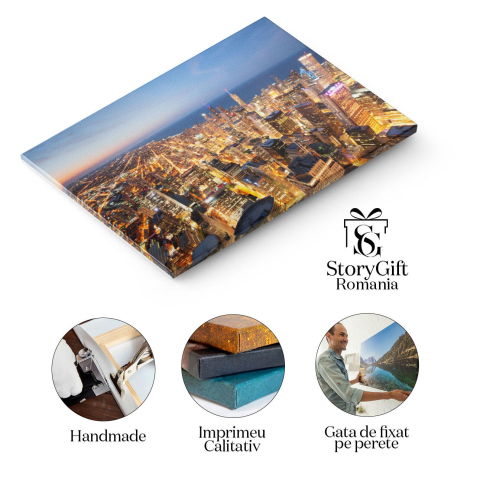 Tablou Canvas: Viziune aeriana asupra orasului Chicago, zgarnie-nori si centrul orasului in prim-plan la rasarit 40x25CM [1]