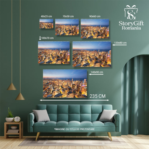 Tablou Canvas: Viziune aeriana asupra orasului Chicago, zgarnie-nori si centrul orasului in prim-plan la rasarit 40x25CM [4]