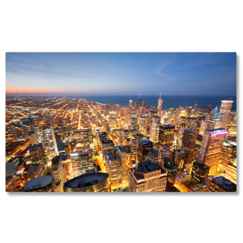 Tablou Canvas: Viziune aeriana asupra orasului Chicago, zgarnie-nori si centrul orasului in prim-plan la rasarit 40x25CM [0]