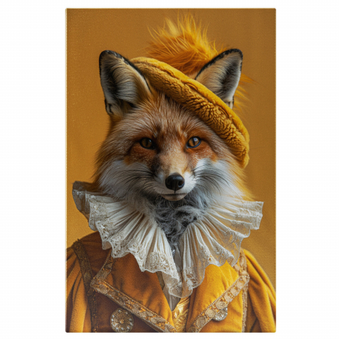 Vulpea Fandosită Îmbrăcată în Aristocrat cu Guler Amplu și Pălărie - Pictură Digitală, Marime 40x25CM