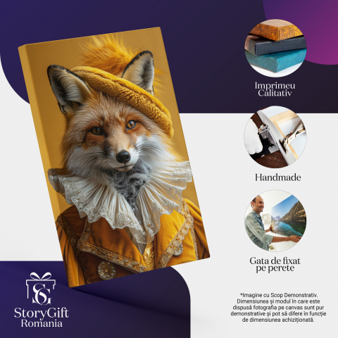 Vulpea Fandosită Îmbrăcată în Aristocrat cu Guler Amplu și Pălărie - Pictură Digitală, Marime 40x25CM [1]