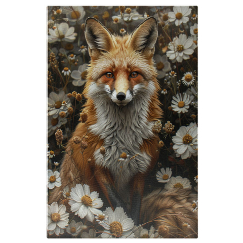 Animale - Tablou Canvas:  Vulpea, stăpână între florile câmpului - Gata să-și apere florile Pictura Digitala 40x25CM