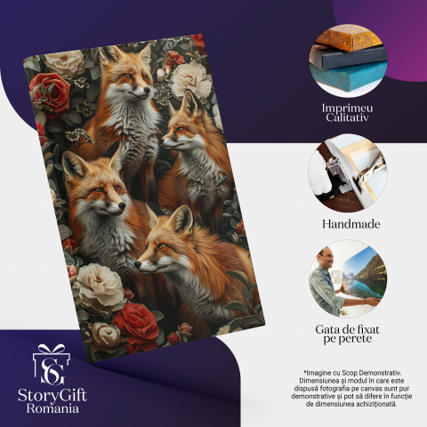 Vulpi Ce Stau la Panda pentru Pradă Ascunse în Flori - Pictură Digitală cu Natură și Animale, Marime 40x25CM [1]