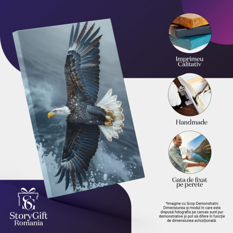 Tablou Canvas:  Vultur fluturându-și aripile deasupra spumei mării- Vizând prada din Zbor Pictura Digitala 40x25CM [2]