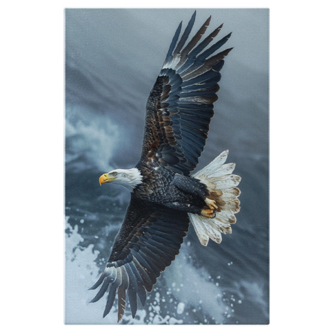Păsări - Tablou Canvas:  Vultur fluturându-și aripile deasupra spumei mării- Vizând prada din Zbor Pictura Digitala 40x25CM