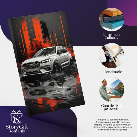 Mașină Volvo Albă pe Podea Reflectantă - Pictură Digitală, Marime 40x25CM [1]