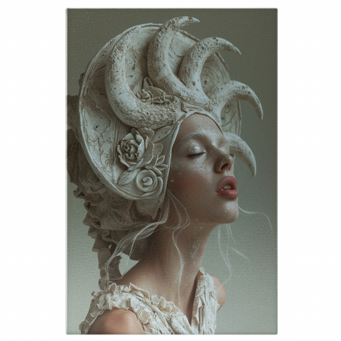 Femeie în Rochie Albă cu Sculptură din Trandafiri, Marime 40x25CM