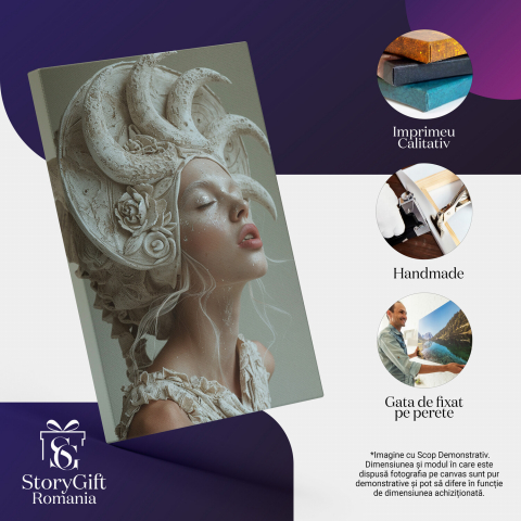 Femeie în Rochie Albă cu Sculptură din Trandafiri, Marime 40x25CM [1]