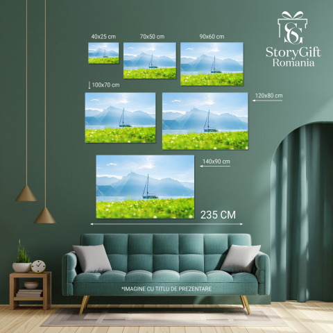 Yacht Elegant pe Lac cu Muntii în Fundal - O Călătorie de Neuitat, Marime 40x25CM [3]