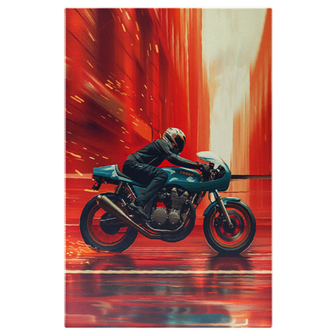 Vehicule - Tablou Canvas Yamaha Motociclistul pe Bolitul cu Două Roți Rapiditate și Scântei , Pictura Digitala 40x25CM