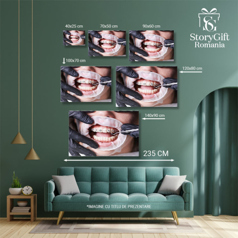 Tablou Canvas: Zambet perfect - ortodontie, aparate dentare, femeie, clinica dentara 40x25CM [4]