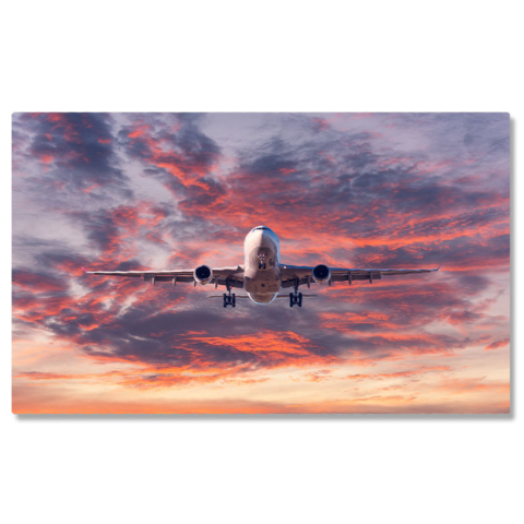 Vehicule - Tablou Canvas: Zbor Comercial la Apus de Soare in Avion 40x25CM