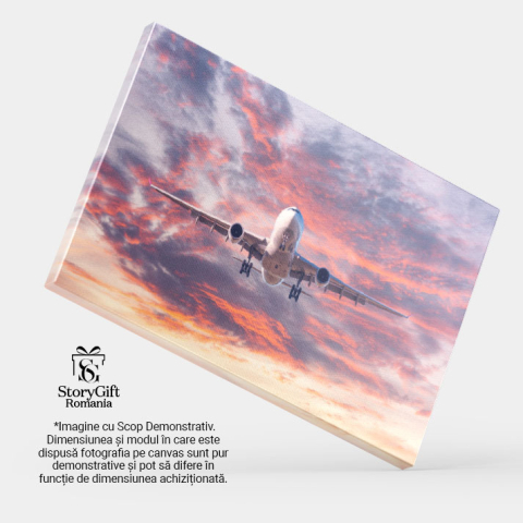 Tablou Canvas: Zbor Comercial la Apus de Soare in Avion 40x25CM [3]