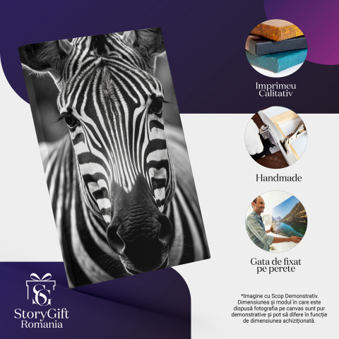 Zebra - B&W sălbaticie - Pictură Digitală a unui Animal Sălbatic, Marime 40x25CM [1]