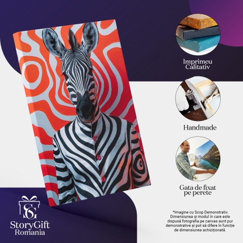 Tablou Canvas Zebra Metropolită Corp Uman Îmbrăcat în Costum Adaptat la Jungla Urbană , Pictura Digitala 40x25CM [2]