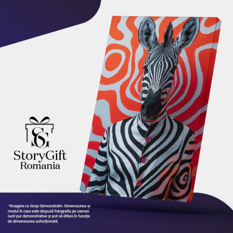 Tablou Canvas Zebra Metropolită Corp Uman Îmbrăcat în Costum Adaptat la Jungla Urbană , Pictura Digitala 40x25CM [4]