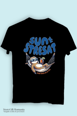 Tricou Barbati Animal Lenes Cu Cocktail in hamac Text Haios Sunt Stresat Chiar Daca Nu Se Vede cu imprimeu pe Fata, 100% Bumbac, Negru, M [2]