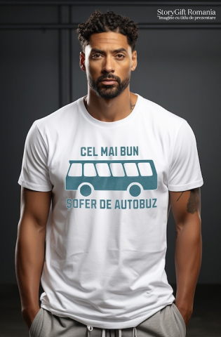 Tricou Barbati Cel mai bun sofer de autobuz iubitorii de condus cu imprimeu pe Fata, 100% Bumbac, Alb, XL [1]