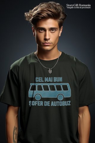 Tricou Barbati Cel mai bun sofer de autobuz iubitorii de condus cu imprimeu pe Fata, 100% Bumbac, Negru, XL [1]