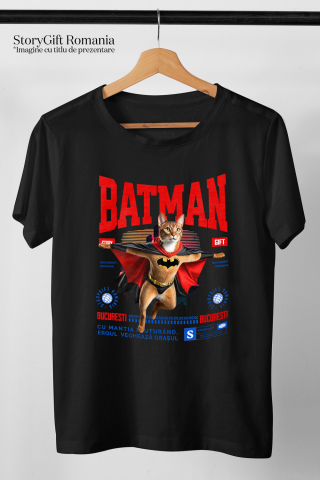 Tricou Femei, Barbati, Copii, Fata, Baiat, Unisex Personalizat Pisica Abisinian în Costum de Batman – Un Supererou Drăgălaș pentru Iubitorii de Pisici [2]