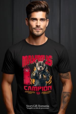 Tricou Barbati cu Animal Boxer In Hanorac, Sac de Box, Flacari, Peronalizata cu Numele si Poza Animalului Tau cu imprimeu pe Fata, 100% Bumbac, Negru, M [1]