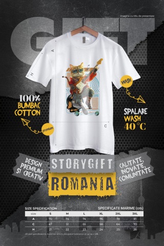Tricou Barbati cu Animal Cantand la Chitara, Peronalizata cu Numele si Poza Animalului Tau cu imprimeu pe Fata, 100% Bumbac, Alb, S [3]