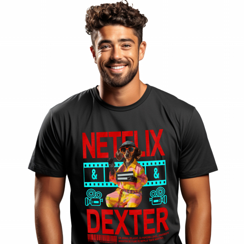 Personalizate cu Animalul Tau - Tricou Barbati cu Animal Cinefil, Peronalizata cu Numele si Poza Animalului Tau cu imprimeu pe Fata, 100% Bumbac, Negru, XS