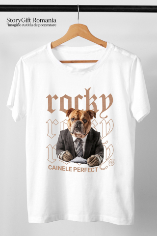 Tricou Barbati cu Animal Contabil in Costum, Peronalizata cu Numele si Poza Animalului Tau cu imprimeu pe Fata, 100% Bumbac, Alb, XS [2]