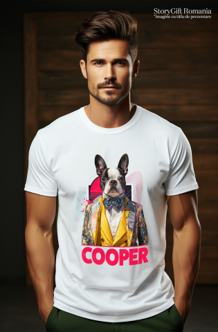 Tricou Barbati cu Animal Designer de Moda, Costum Colorat, Peronalizata cu Numele si Poza Animalului Tau cu imprimeu pe Fata, 100% Bumbac, Alb, XS [1]