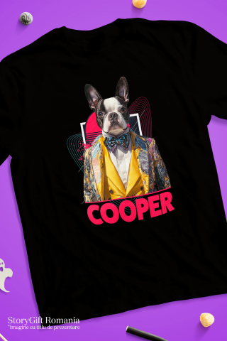 Tricou Barbati cu Animal Designer de Moda, Costum Colorat, Peronalizata cu Numele si Poza Animalului Tau cu imprimeu pe Fata, 100% Bumbac, Negru, XS [2]