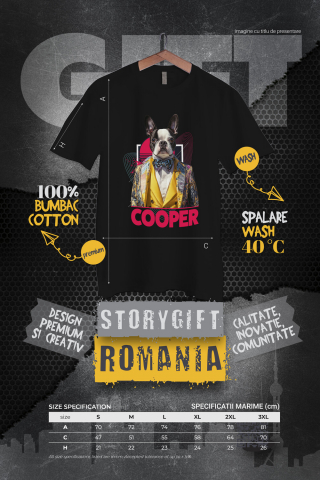 Tricou Barbati cu Animal Designer de Moda, Costum Colorat, Peronalizata cu Numele si Poza Animalului Tau cu imprimeu pe Fata, 100% Bumbac, Negru, XS [3]