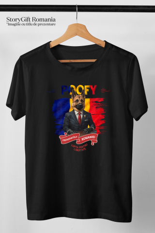 Tricou Barbati cu Animal In Costum de Presedinte, Steagul Romaniei, Peronalizata cu Numele si Poza Animalului Tau cu imprimeu pe Fata, 100% Bumbac, Negru, S [2]