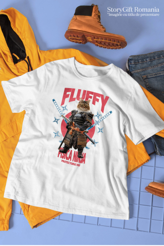 Tricou Barbati cu Animal In Costum de Samurai cu Sabie, Peronalizata cu Numele si Poza Animalului Tau cu imprimeu pe Fata, 100% Bumbac, Alb, XS [2]