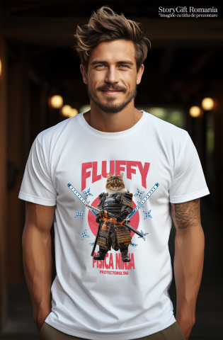 Tricou Barbati cu Animal In Costum de Samurai cu Sabie, Peronalizata cu Numele si Poza Animalului Tau cu imprimeu pe Fata, 100% Bumbac, Alb, XS [1]