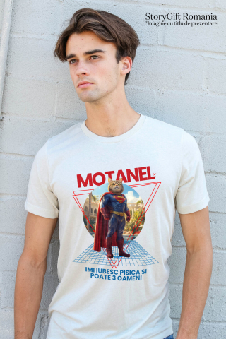 Tricou Barbati cu Animal in Costum de Super Erou, Superman, Peronalizata cu Numele si Poza Animalului Tau cu imprimeu pe Fata, 100% Bumbac, Alb, XS [1]