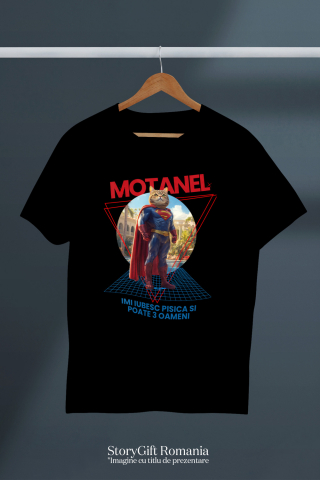 Tricou Barbati cu Animal in Costum de Super Erou, Superman, Peronalizata cu Numele si Poza Animalului Tau cu imprimeu pe Fata, 100% Bumbac, Negru, XS [2]
